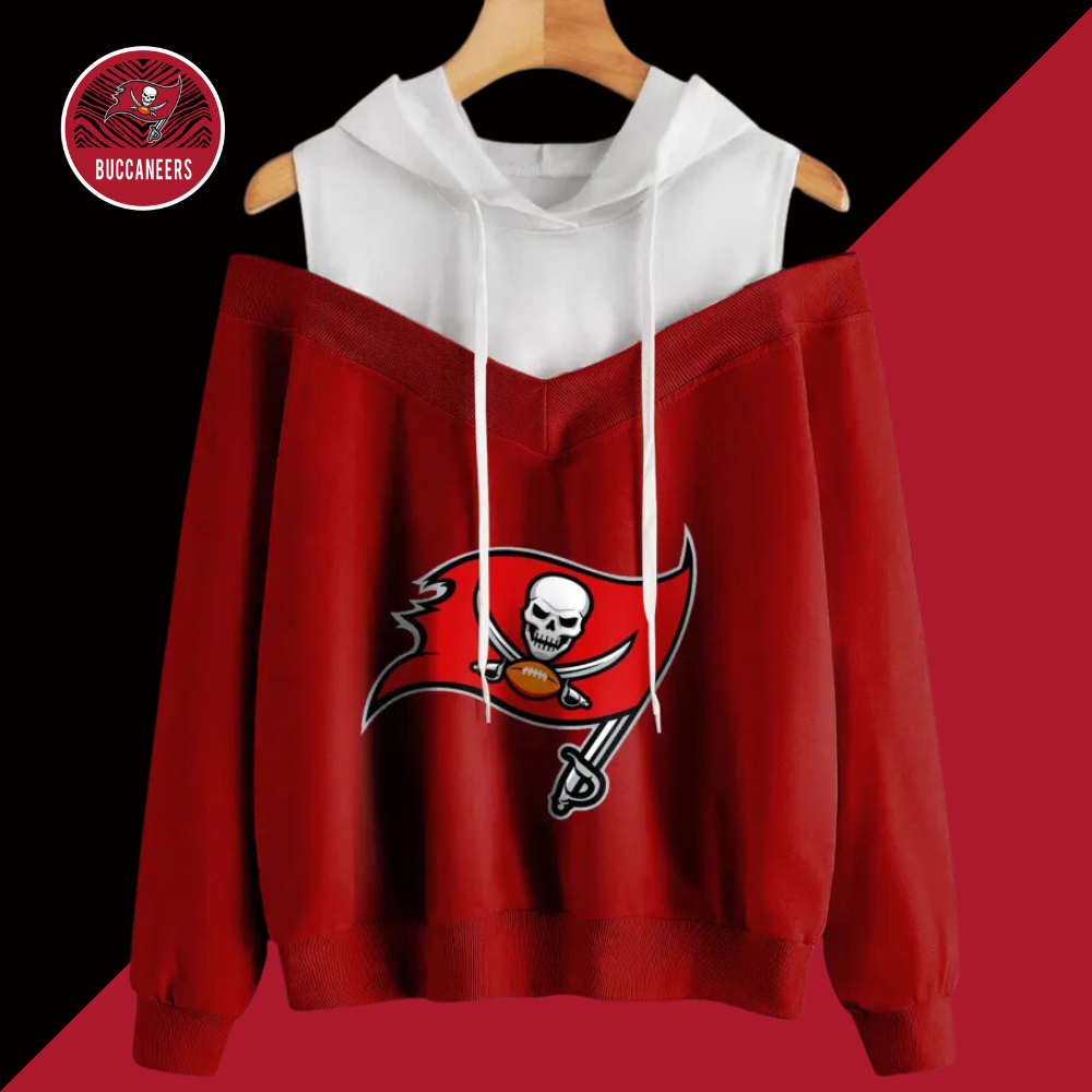 2 In 1 Colorblock Cold Shoulder Hoodie-Tampa Bay Buccaneers - fitnfan