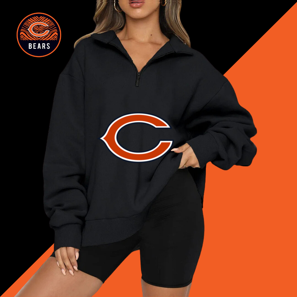 New Ladies Sports Leisure Lapel Zipper Sweatshirt-Chicago Bears - fitnfan