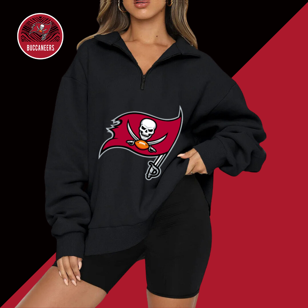 New Ladies Sports Leisure Lapel Zipper Sweatshirt-Tampa Bay Buccaneers - fitnfan