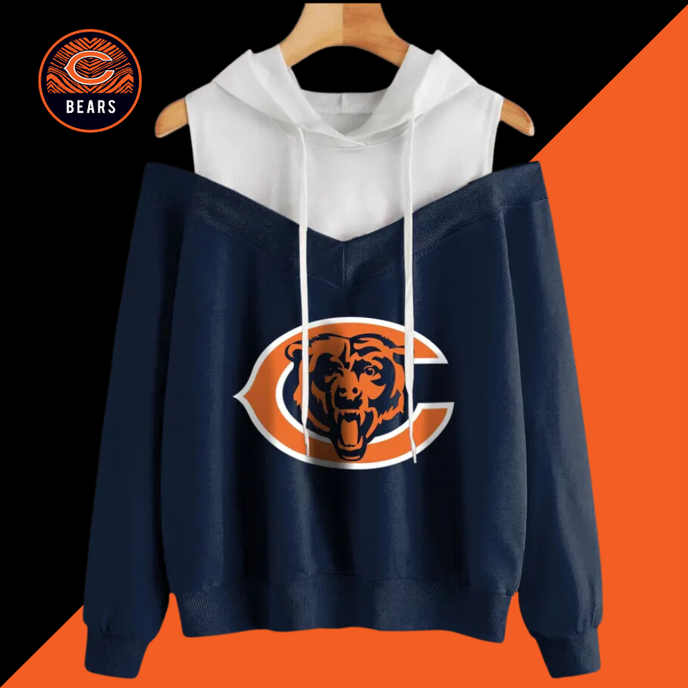 2 In 1 Colorblock Cold Shoulder Hoodie-Chicago Bears - fitnfan