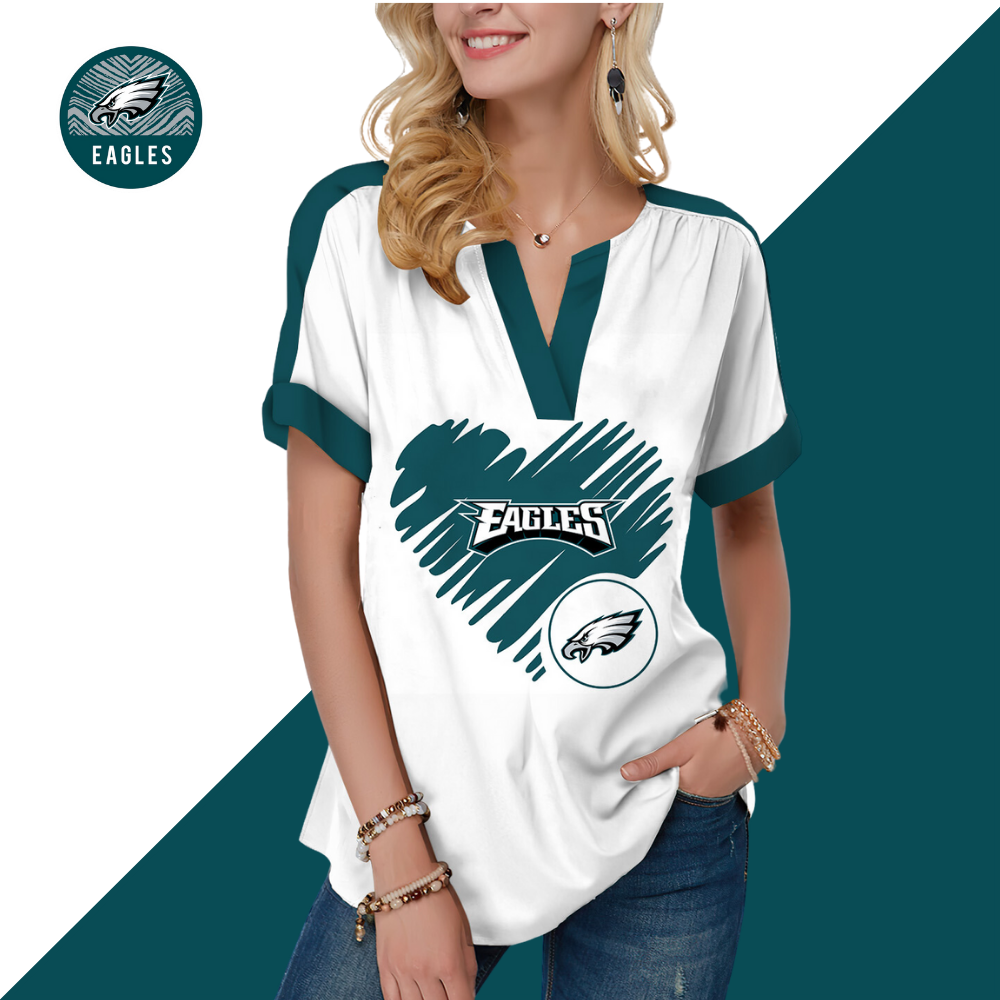 New  Fashion Short Sleeve V-Neck Shirt-Philadelphia Eagles - fitnfan
