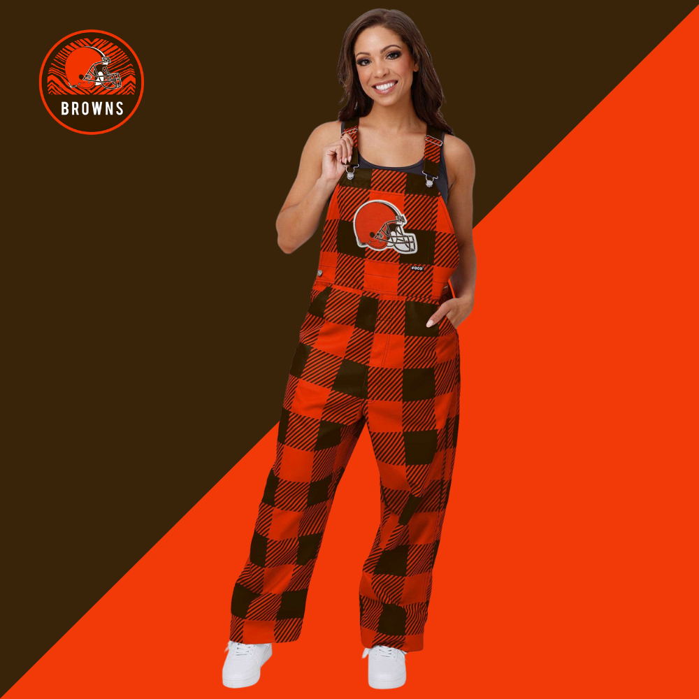 Cleveland Browns Womens Plaid Bib Overalls-Cleveland Browns - fitnfan