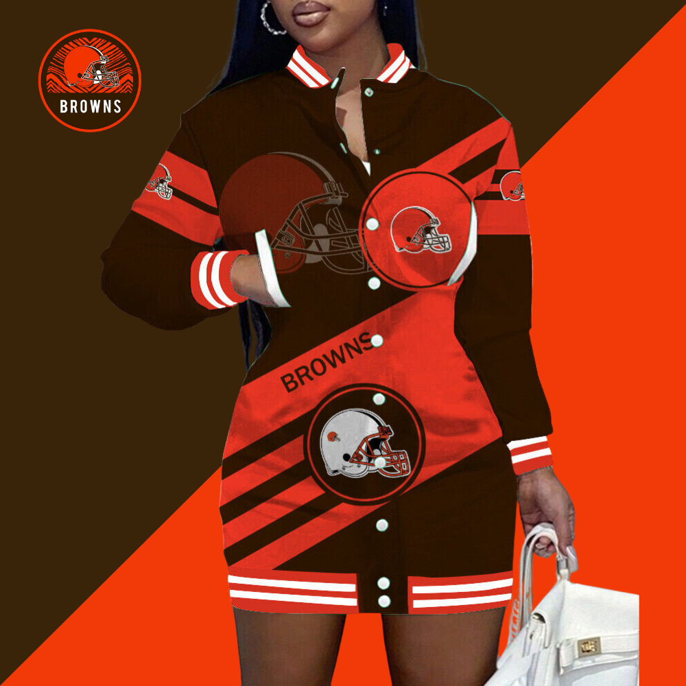 Cleveland BrownsLimited Edition Button Down Long Sleeve Jacket Dress-Cleveland Browns - fitnfan
