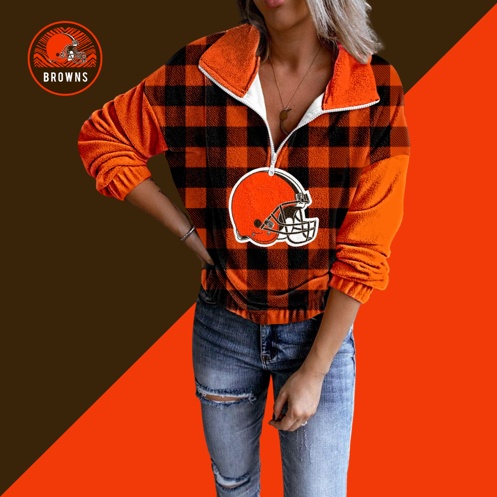 Unisex Plaid Quarter Zip Sweatshirt-Cleveland Browns - fitnfan