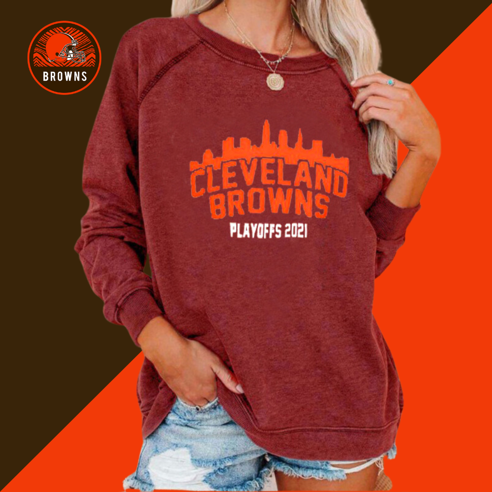 Printed Casual crew neck long sleeve pullover-Cleveland Browns - fitnfan