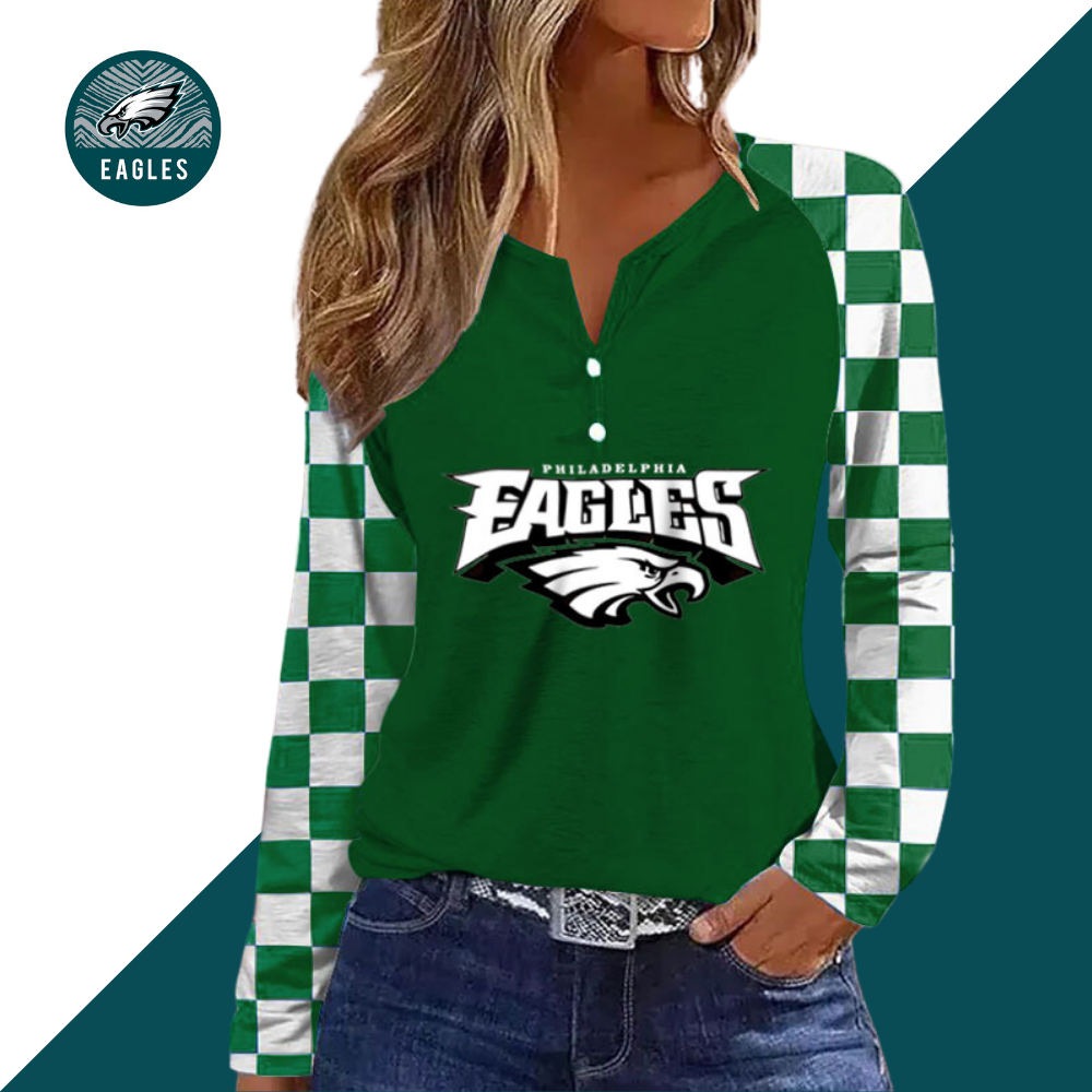V NECK SHIFT Casual BLOUSE-Philadelphia Eagles - fitnfan