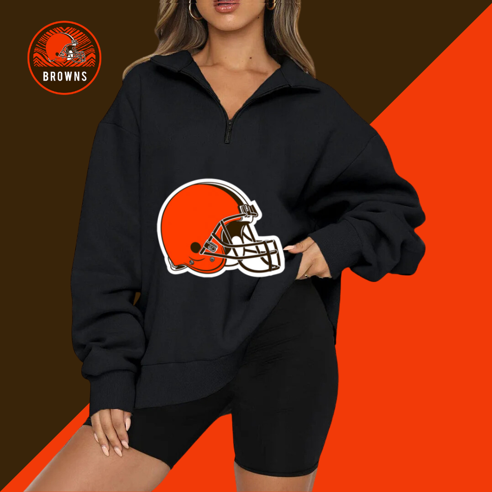 New Ladies Sports Leisure Lapel Zipper Sweatshirt-Cleveland Browns - fitnfan