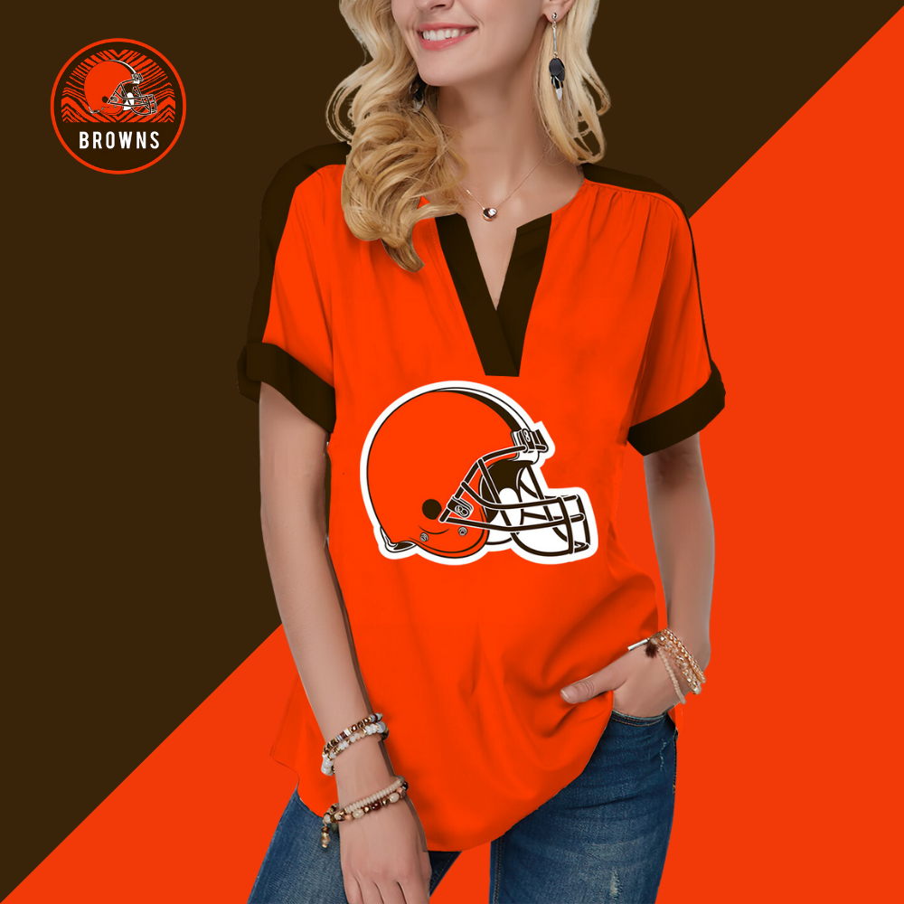 Cleveland Browns  Fashion Short Sleeve V-Neck Shirt-Cleveland Browns - fitnfan