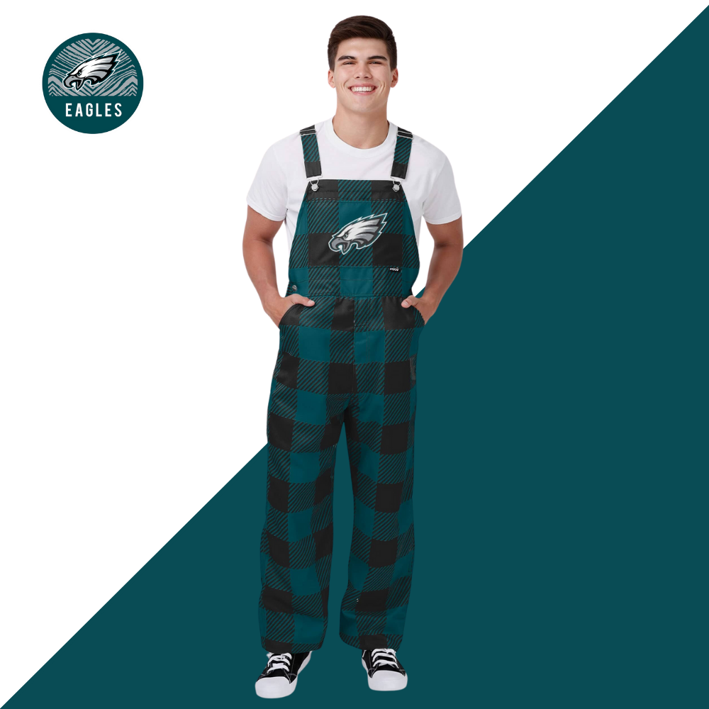 New Mens Plaid Bib Overalls-Philadelphia Eagles - fitnfan
