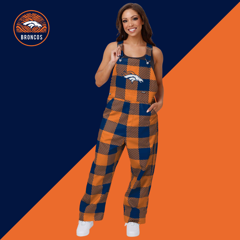Denver Broncos Womens Plaid Bib Overalls-Denver Broncos - fitnfan