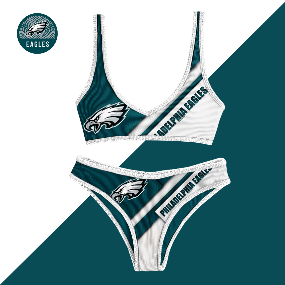 Fashion Women's Contrast Print Sport Bikini Green Suits-Philadelphia Eagles - fitnfan