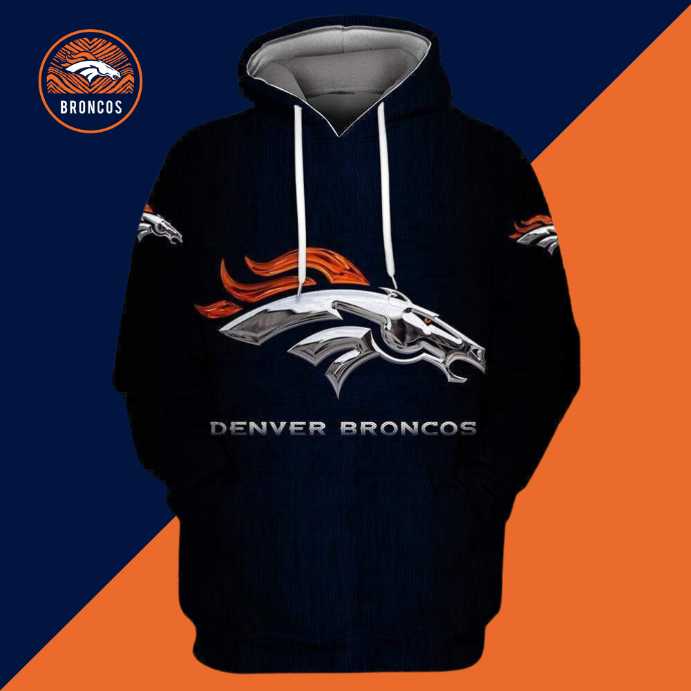 Denver Broncos Printed Hooded Pocket Pullover Sweater-Denver Broncos - fitnfan
