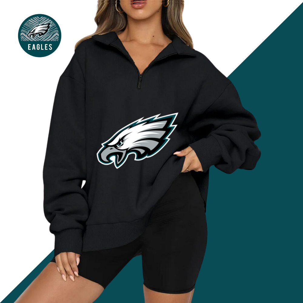 New Ladies Sports Leisure Lapel Zipper Sweatshirt-Philadelphia Eagles - fitnfan