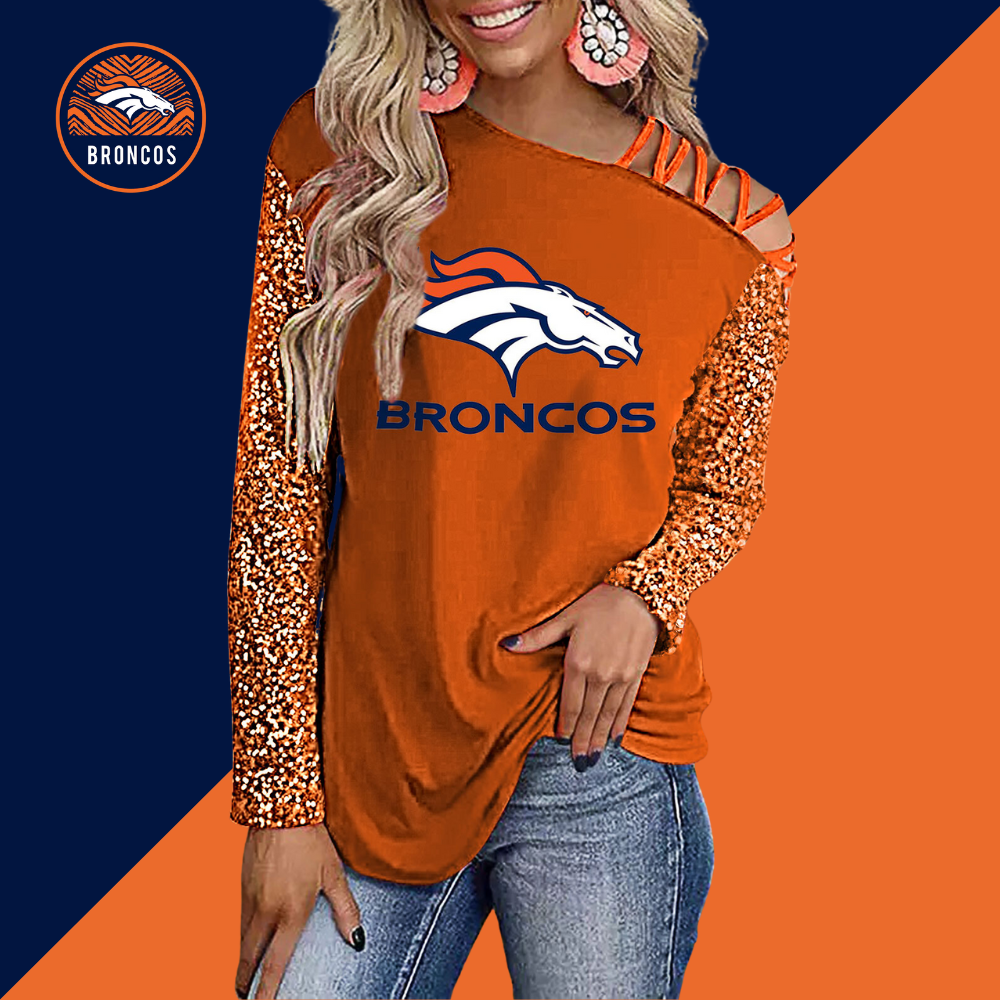 Color-Blocked Criss-Cross One Shoulder Blouse-Denver Broncos - fitnfan
