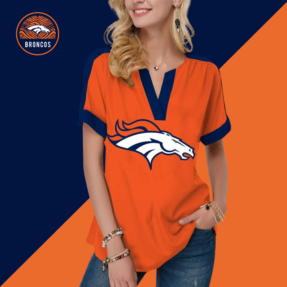 Denver BroncosFashion Short Sleeve V-Neck Shirt-Denver Broncos - fitnfan