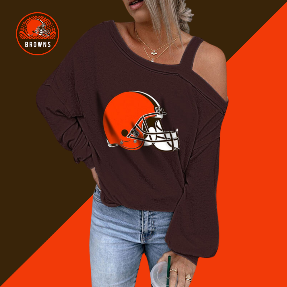 ASYMMETRICAL NECK SHIFT Casual LONG SLEEVE TOP-Cleveland Browns - fitnfan