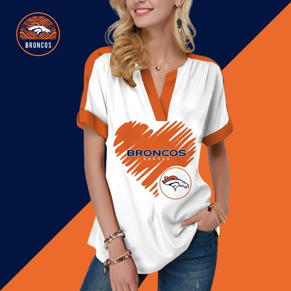 Denver BroncosFashion Short Sleeve V-Neck Shirt-Denver Broncos - fitnfan