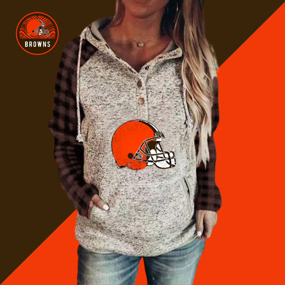 Casual Plaid stitched print Hoodie-Cleveland Browns - fitnfan