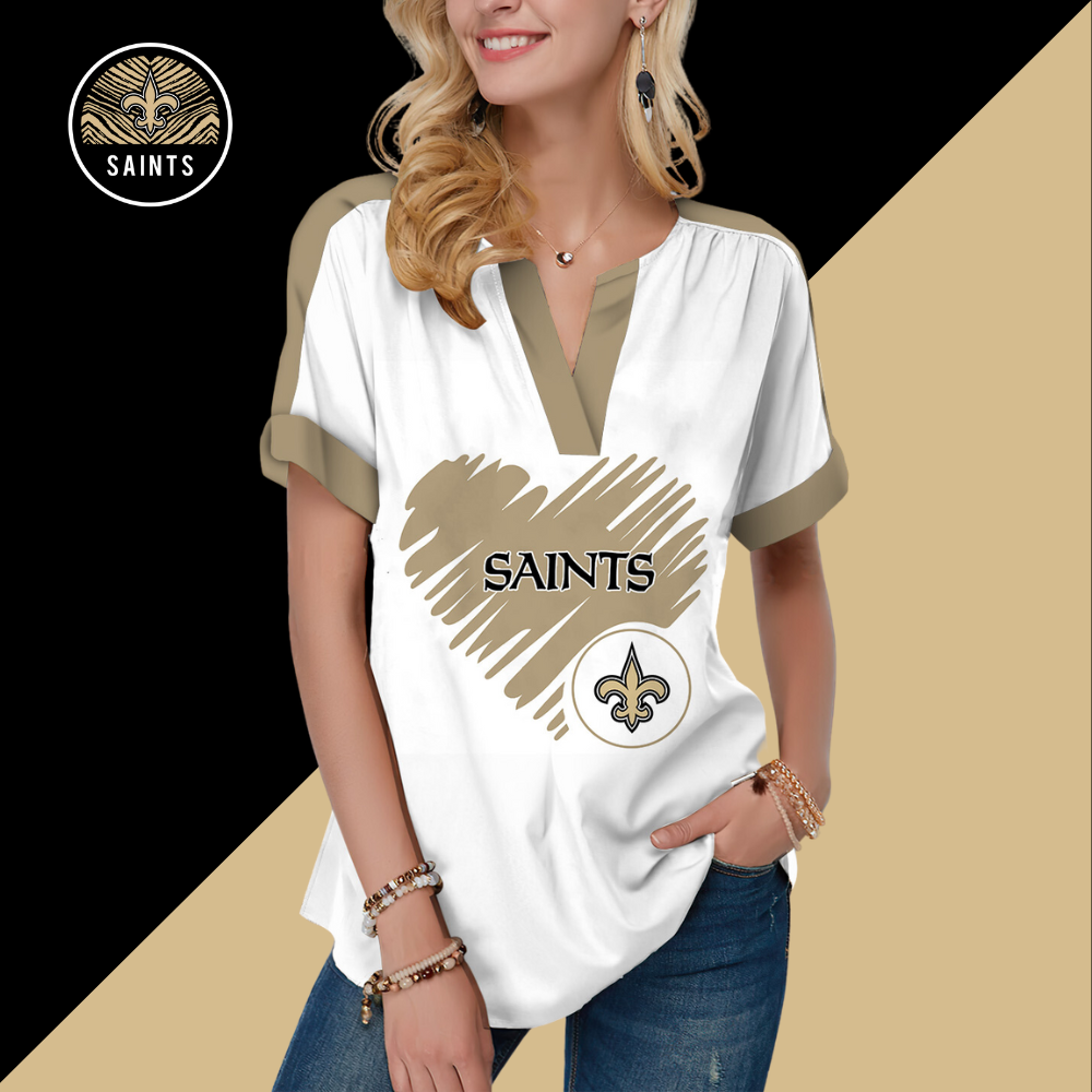 New  Fashion Short Sleeve V-Neck Shirt-New Orleans Saints - fitnfan