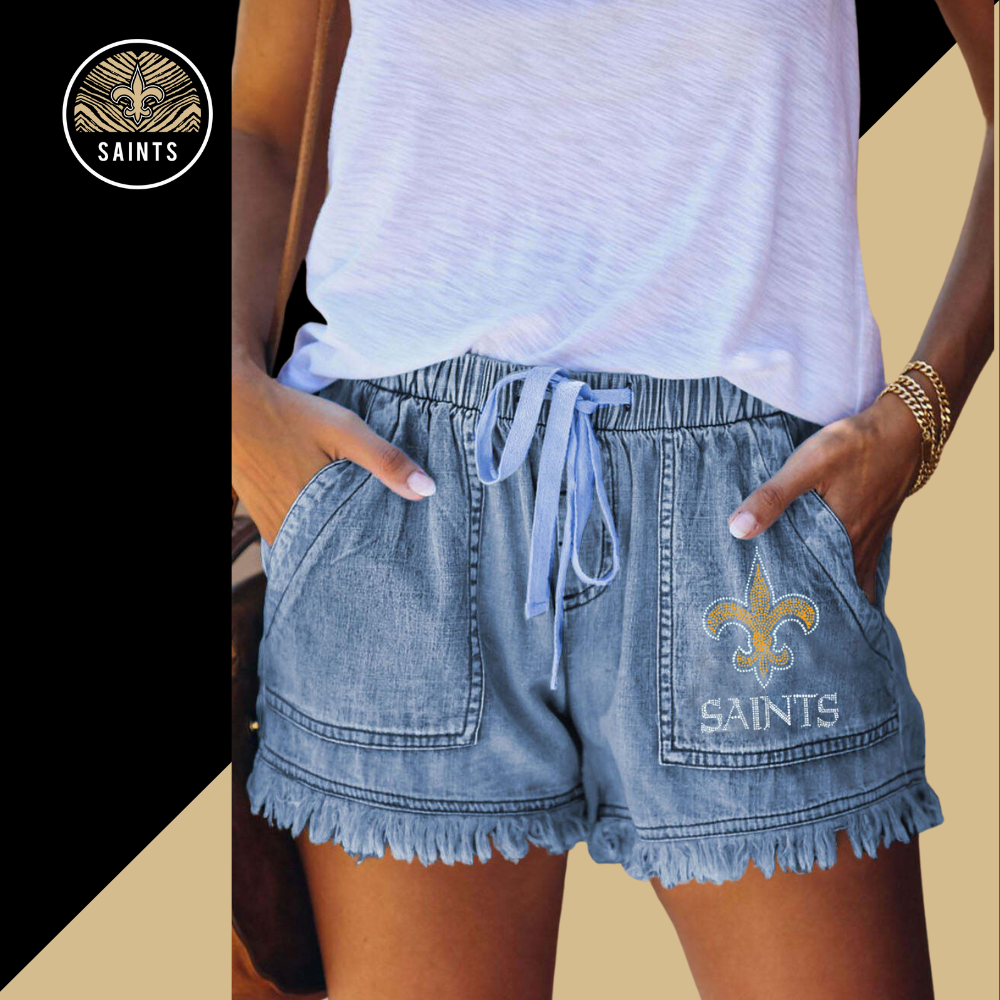 New Drawstring Casual Denim Shorts-New Orleans Saints - fitnfan