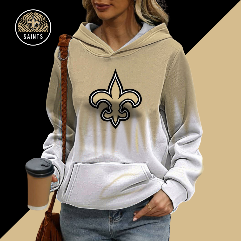 Casual loose contrast printed Hoodie-New Orleans Saints - fitnfan