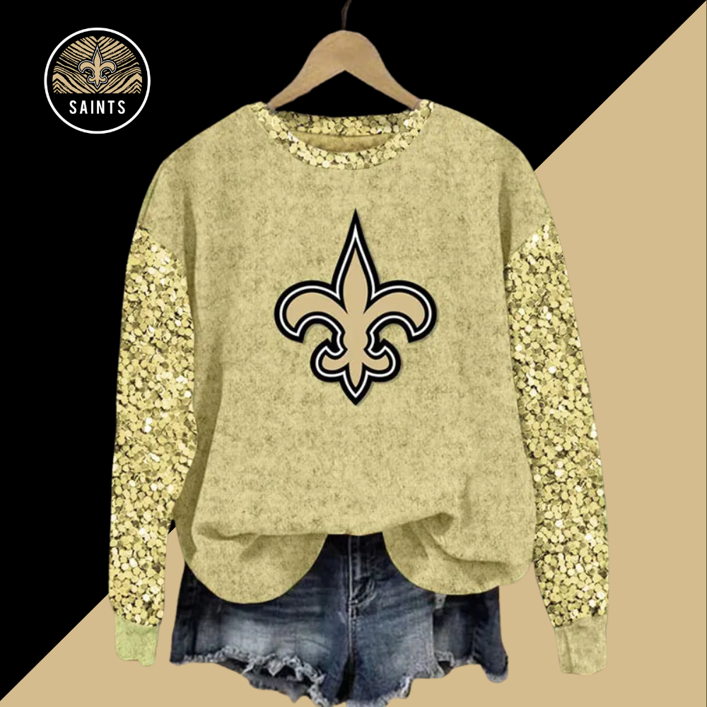 Sequined Sleeves Vintage Sweatshirt-New Orleans Saints - fitnfan