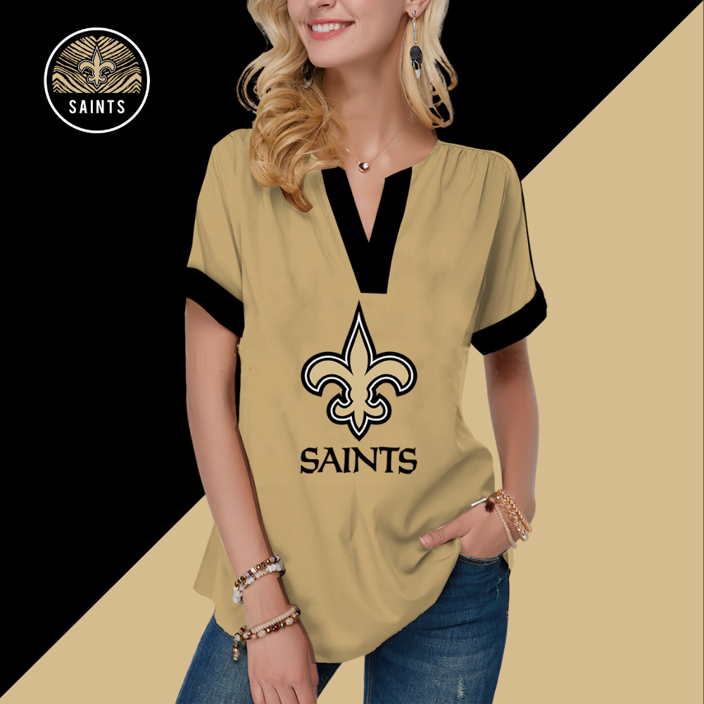 New  Fashion Short Sleeve V-Neck Shirt-New Orleans Saints - fitnfan