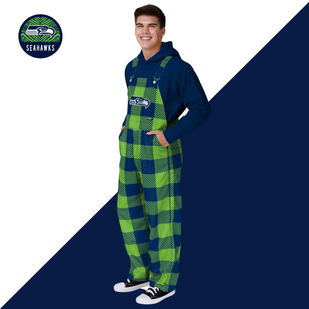 Seattle Seahawks Mens Plaid Bib Overalls-Seattle Seahawks - fitnfan