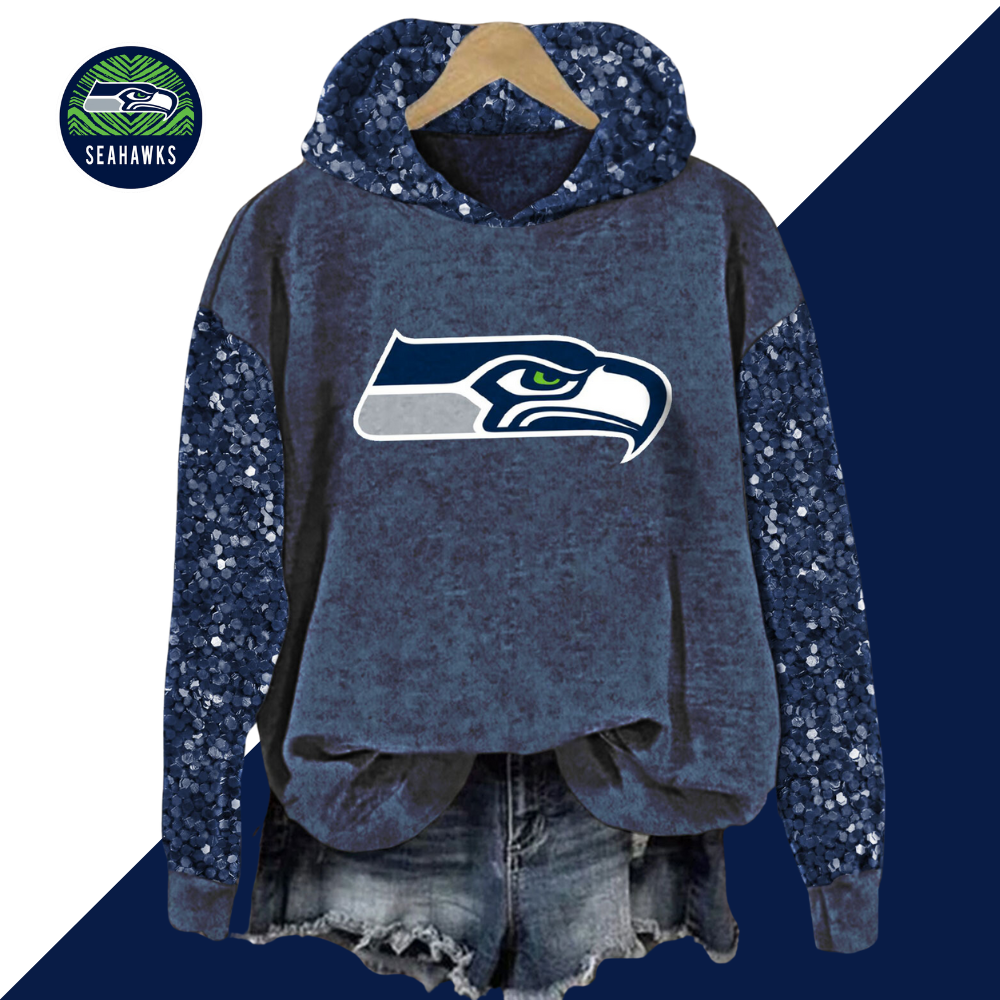 Sequined Sleeves Vintage Hoodie-Seattle Seahawks - fitnfan