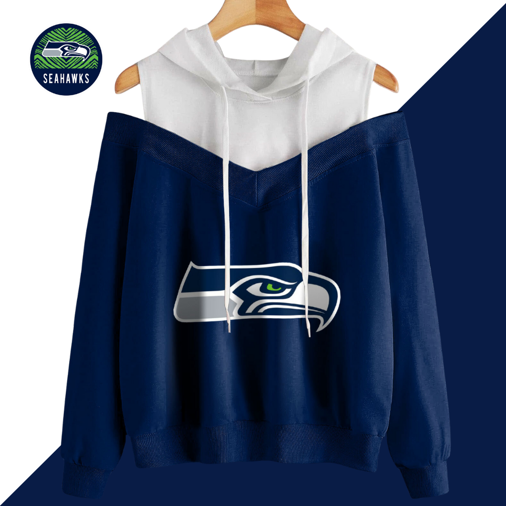 2 In 1 Colorblock Cold Shoulder Hoodie-Seattle Seahawks - fitnfan