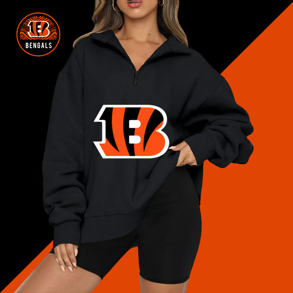 New Ladies Sports Leisure Lapel Zipper Sweatshirt-Cincinnati Bengals - fitnfan