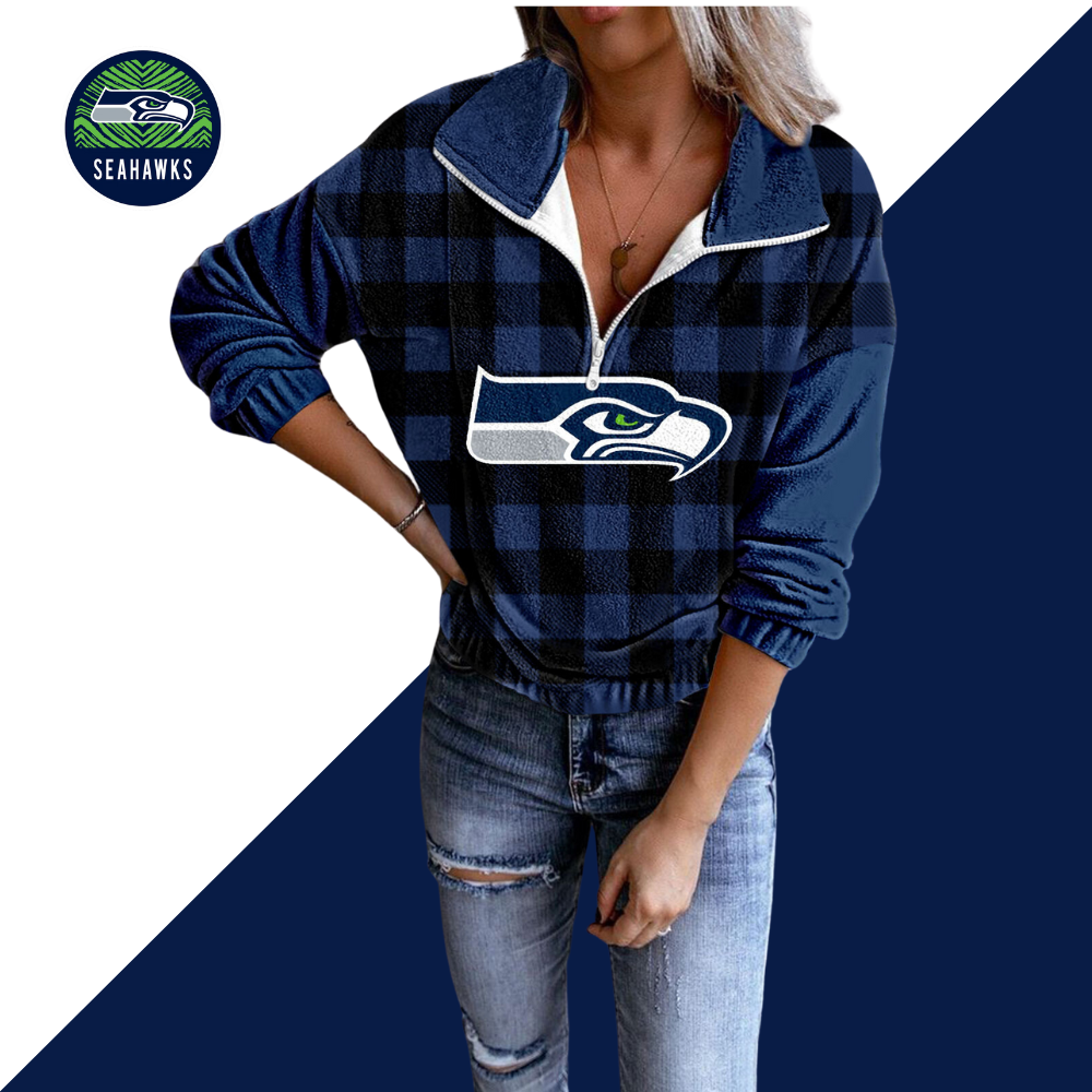 Unisex Plaid Quarter Zip Sweatshirt-Seattle Seahawks - fitnfan