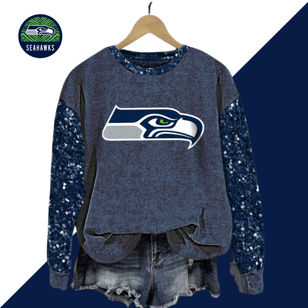 Sequined Sleeves Vintage Sweatshirt-Seattle Seahawks - fitnfan