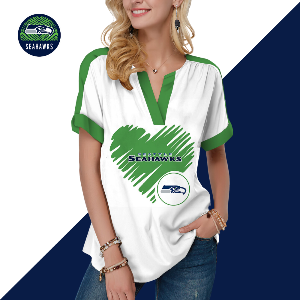 Seattle Seahawks  Fashion Short Sleeve V-Neck Shirt-Seattle Seahawks - fitnfan