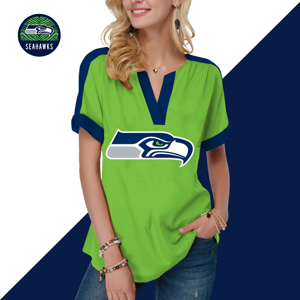 Seattle Seahawks  Fashion Short Sleeve V-Neck Shirt-Seattle Seahawks - fitnfan