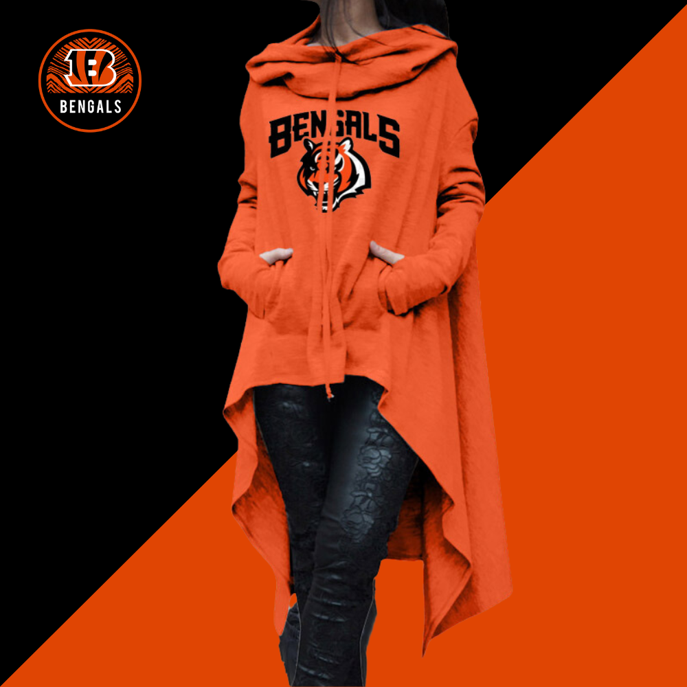 Fashionable Print Irregular Long Sleeve Sweatshirt-Cincinnati Bengals - fitnfan