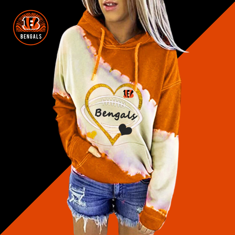 Casual loose contrast printed Hoodie-Cincinnati Bengals - fitnfan