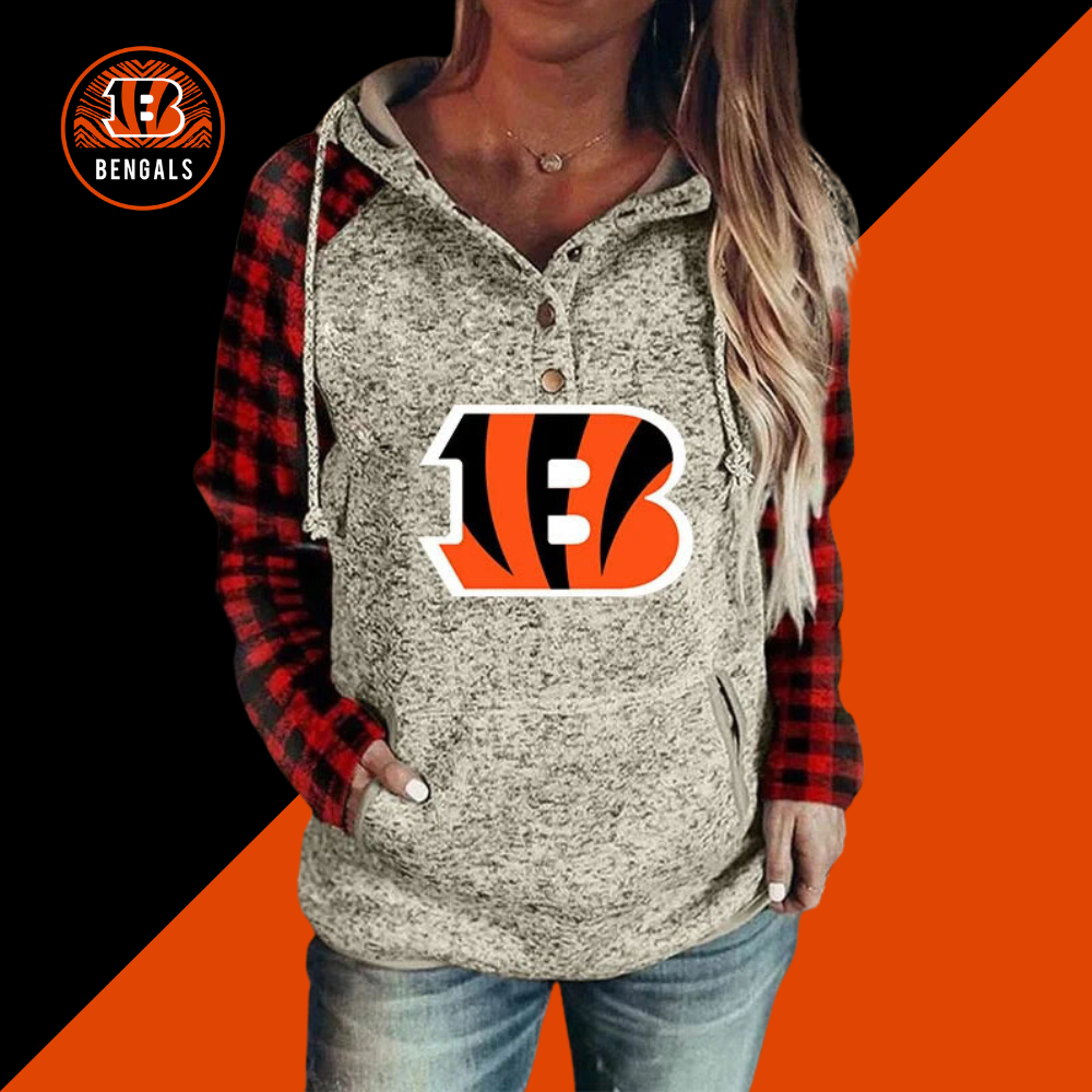 Casual loose stitched print Hoodie-Cincinnati Bengals - fitnfan