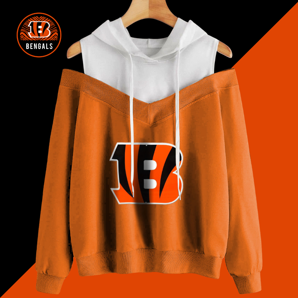 2 In 1 Colorblock Cold Shoulder Hoodie-Cincinnati Bengals - fitnfan