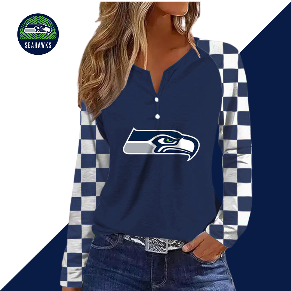 V NECK SHIFT Casual BLOUSE-Seattle Seahawks - fitnfan