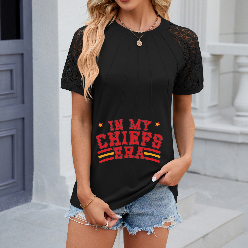 Openwork Round Neck Short Sleeve T-Shirt-Kansas City Chiefs - fitnfan