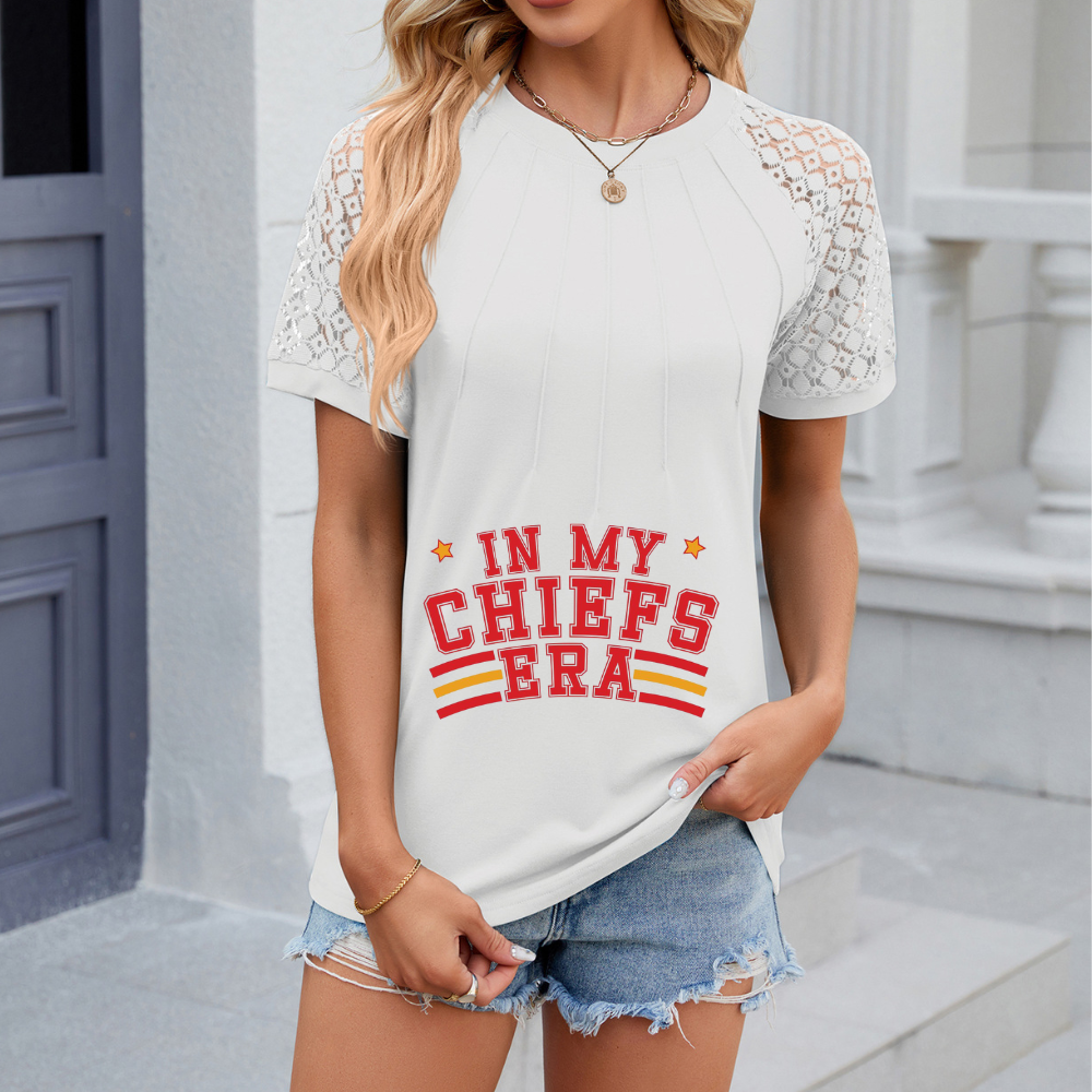 Openwork Round Neck Short Sleeve T-Shirt-Kansas City Chiefs - fitnfan