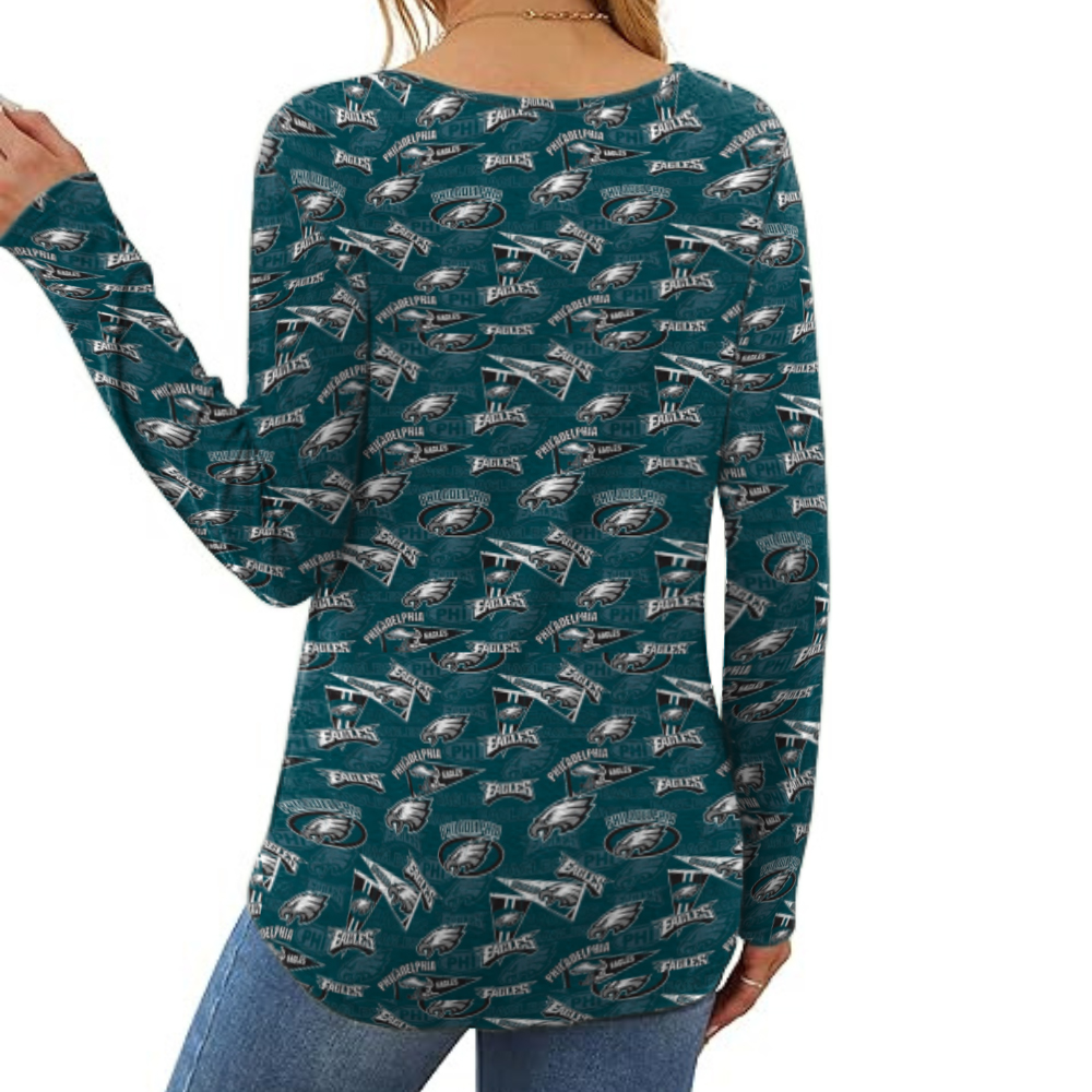 Long sleeve shirt for women V-neck casual shirt Stylish four season wear loose tunic top with curved bottom - fitnfan