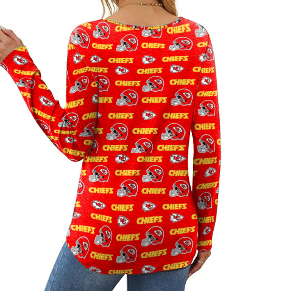 Long sleeve shirt for women V-neck casual shirt Stylish four season wear loose tunic top with curved bottom - fitnfan