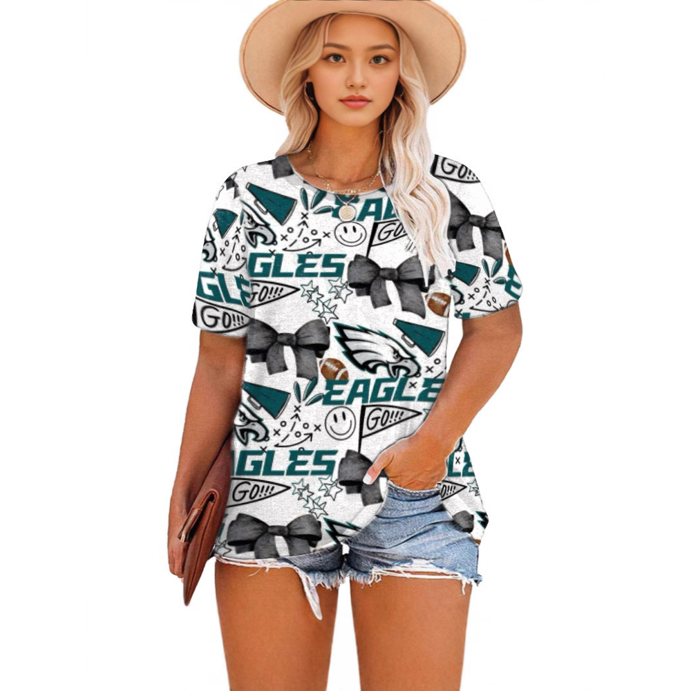 Printed casual crew neck pullover T-shirt for women - fitnfan