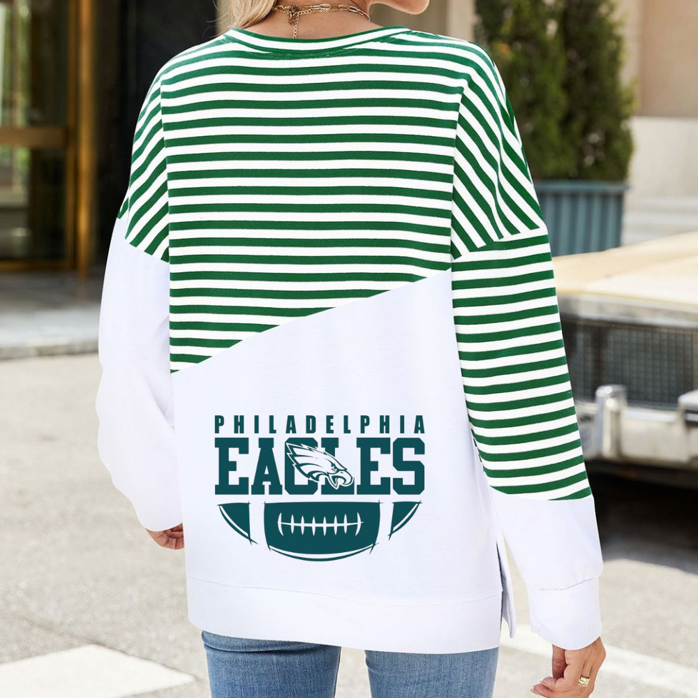 Slit Contrast Striped Long Sleeve Sweatshirt-Philadelphia eagles - fitnfan