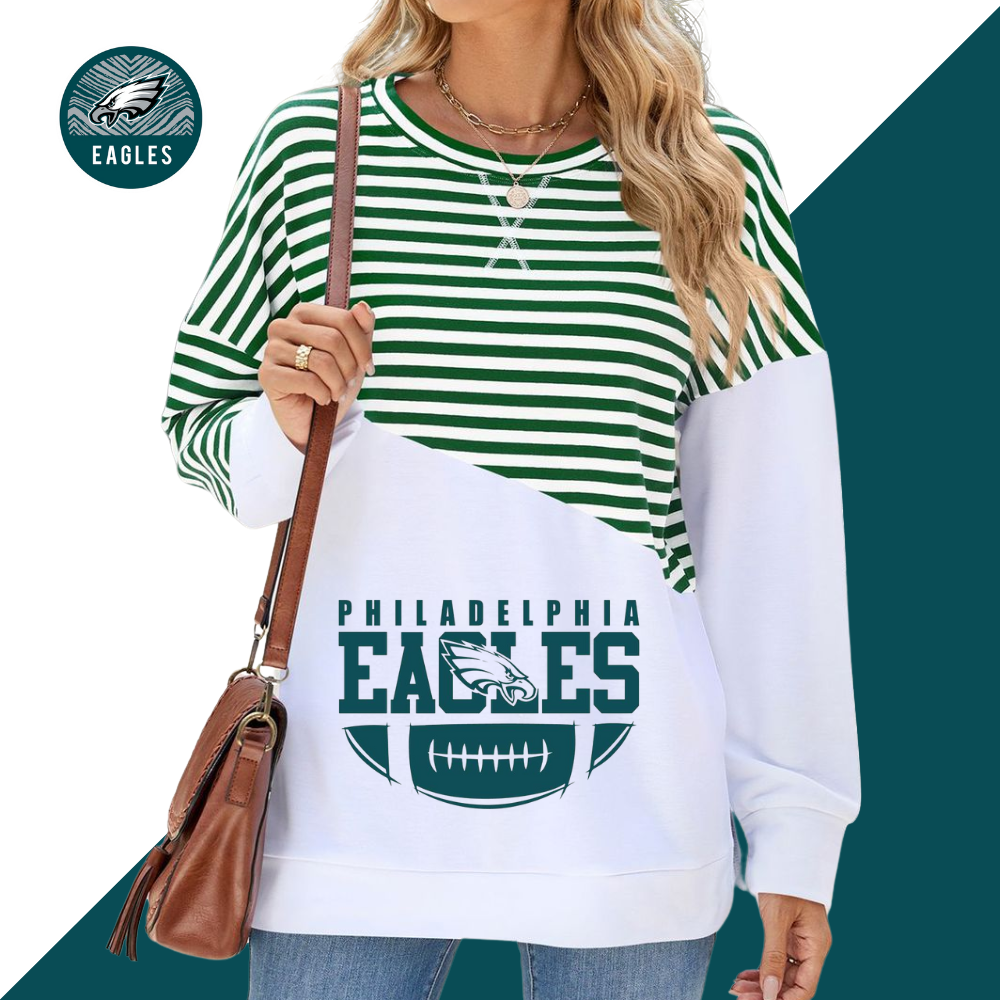 Slit Contrast Striped Long Sleeve Sweatshirt-Philadelphia eagles - fitnfan