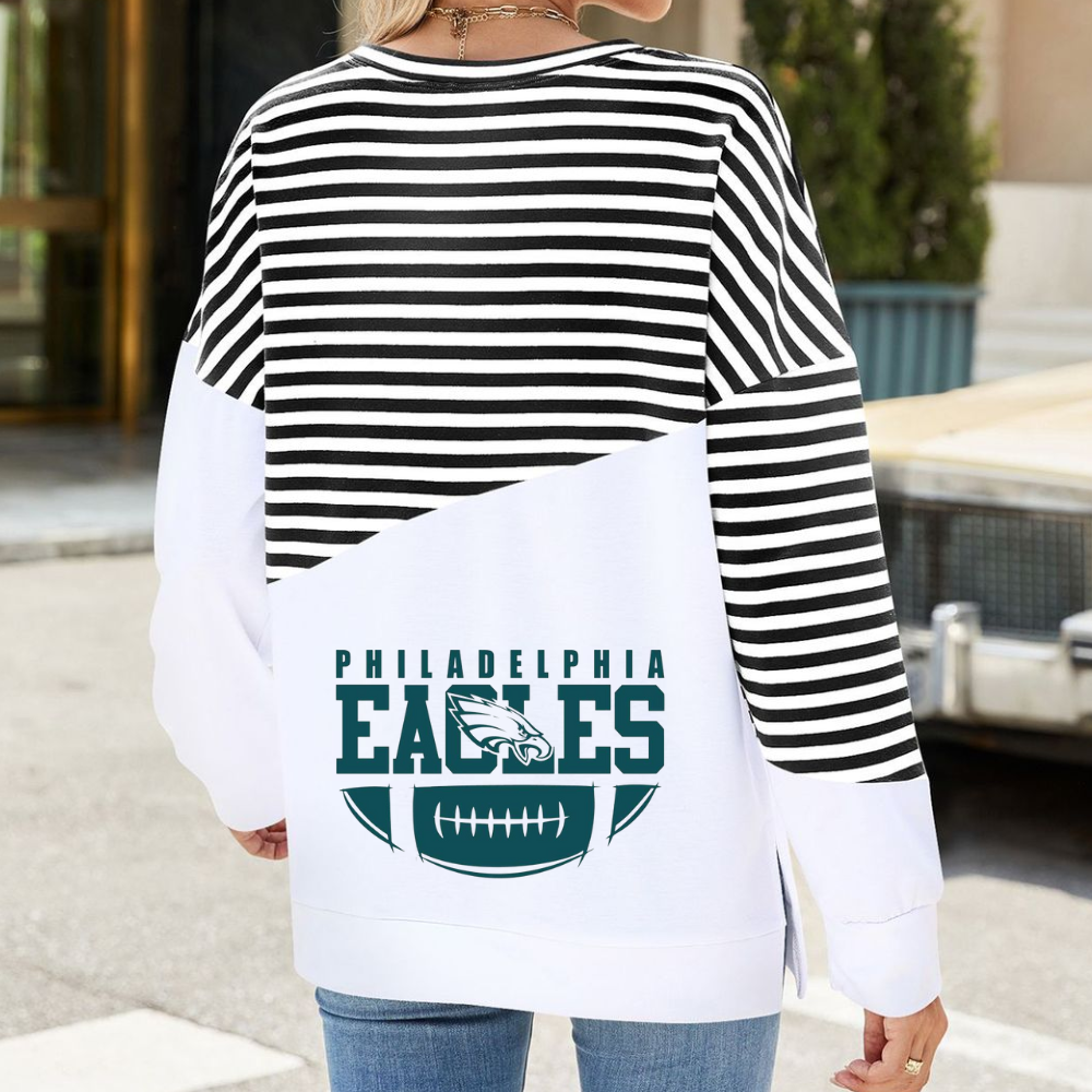 Slit Contrast Striped Long Sleeve Sweatshirt-Philadelphia eagles - fitnfan