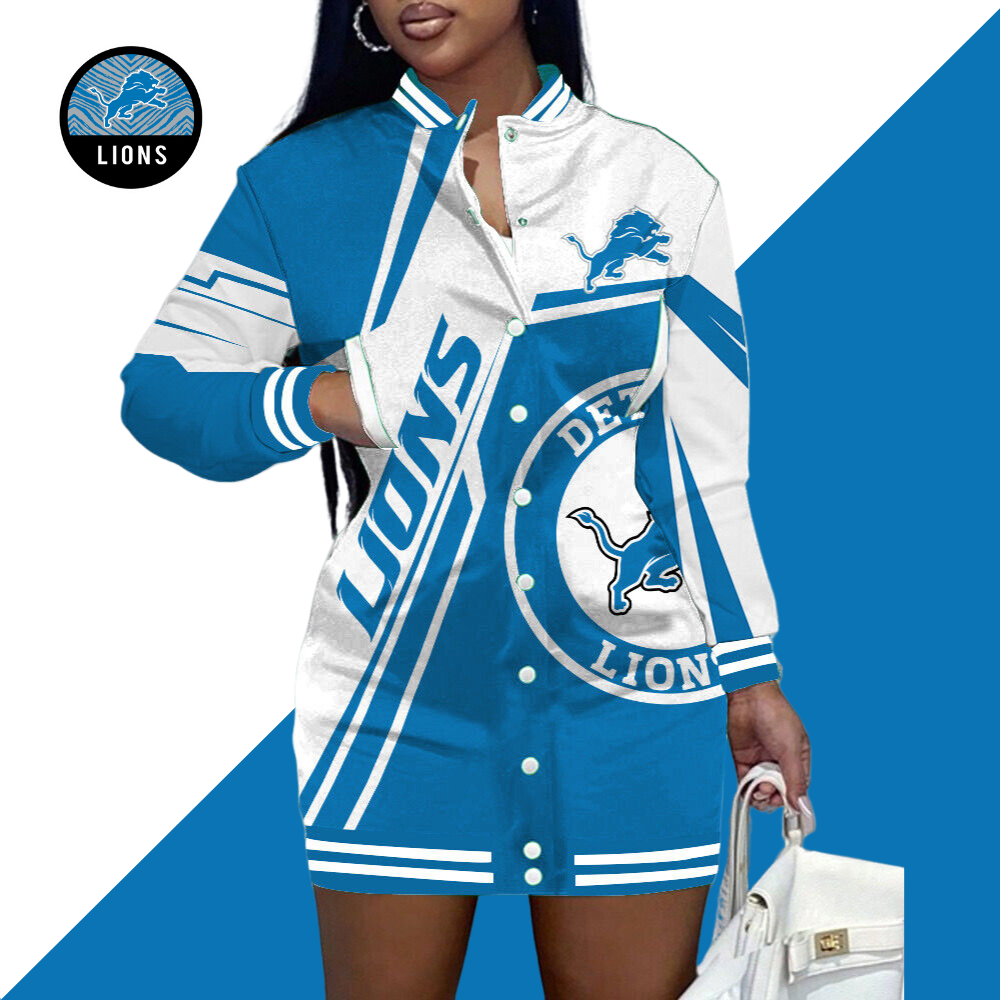 Detroit LionsLimited Edition Button Down Long Sleeve Jacket Dress - fitnfan