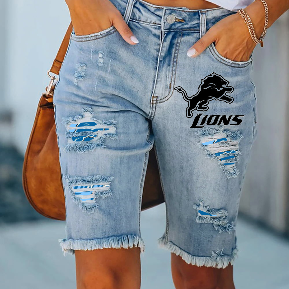 Ripped print fashion quarter denim mid-length pants - fitnfan
